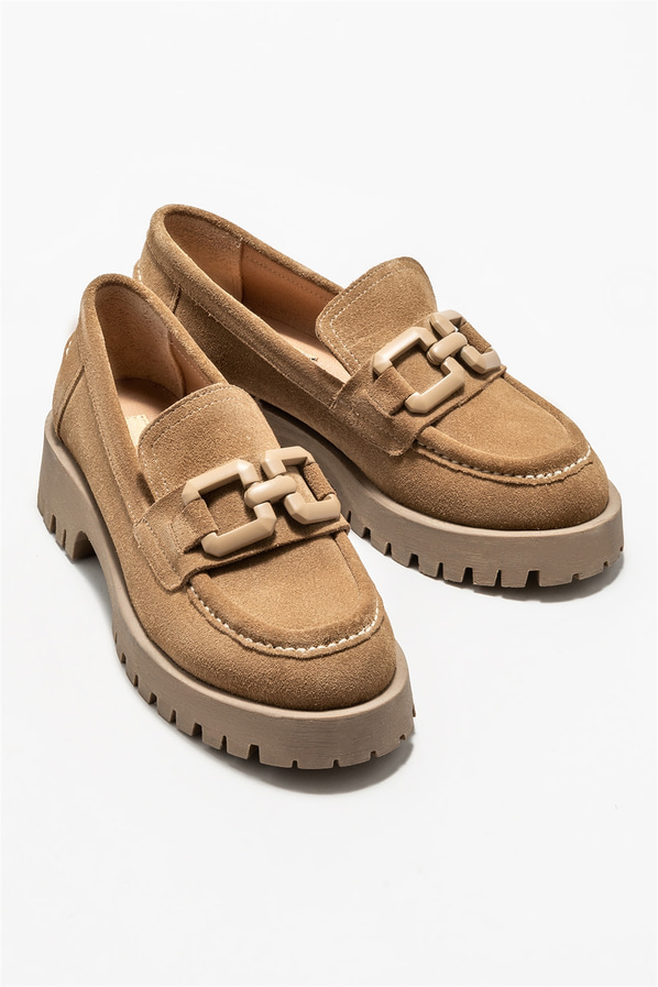 Naturel deri kadın loafer - Elle Shoes