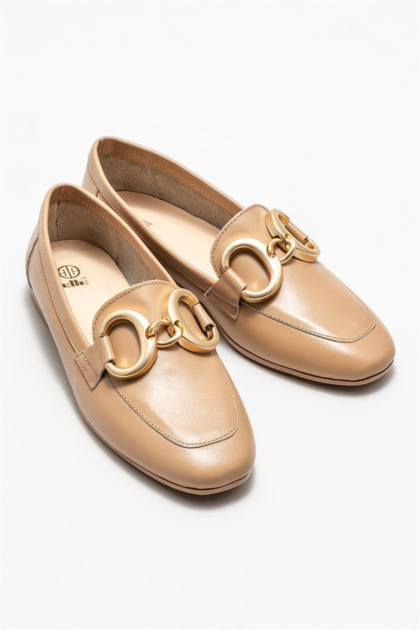 Naturel deri kadın loafer, klasik stil için - Elle Shoes