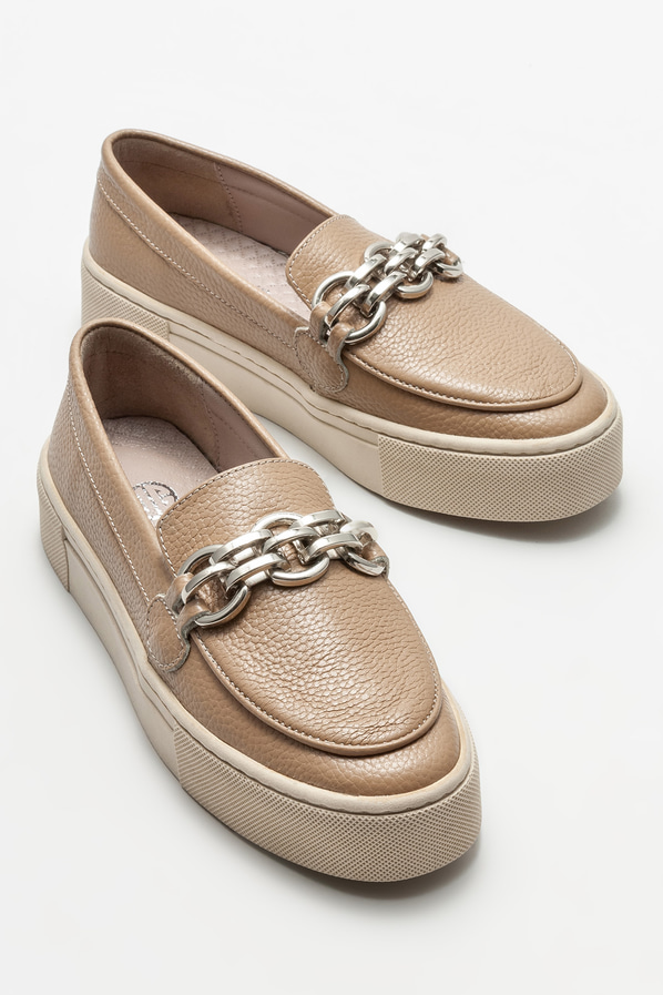 Naturel deri kadın loafer - Elle Shoes