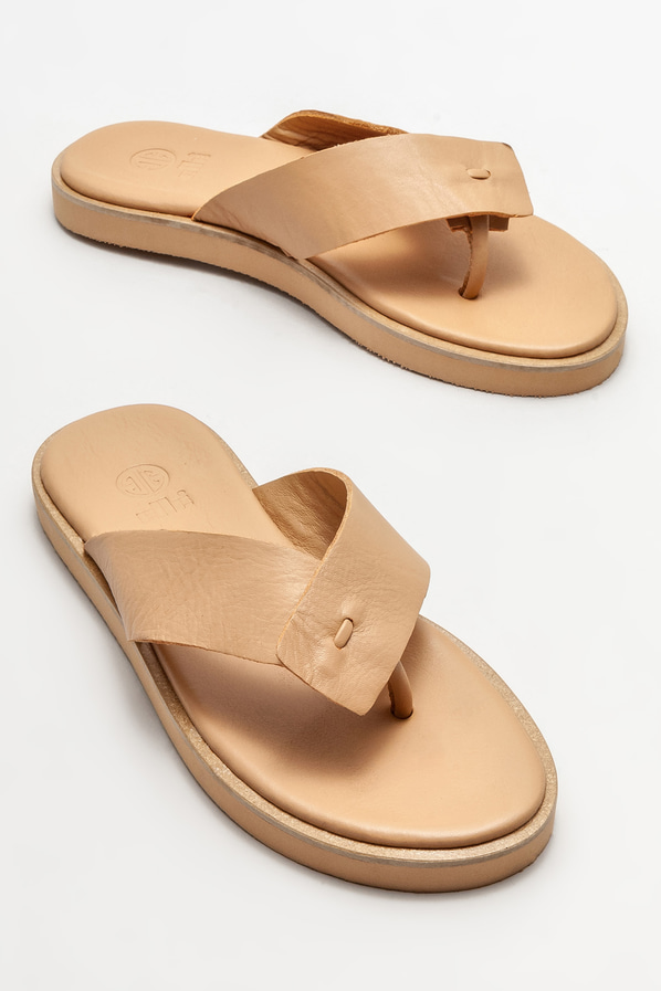Naturel deri kadın terlik - Elle Shoes