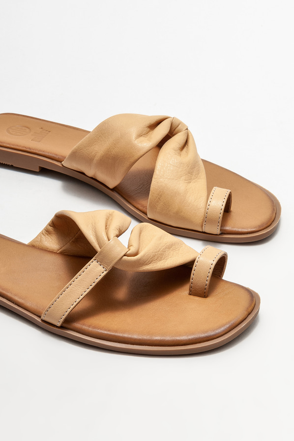 Naturel deri kadın terlik - Elle Shoes