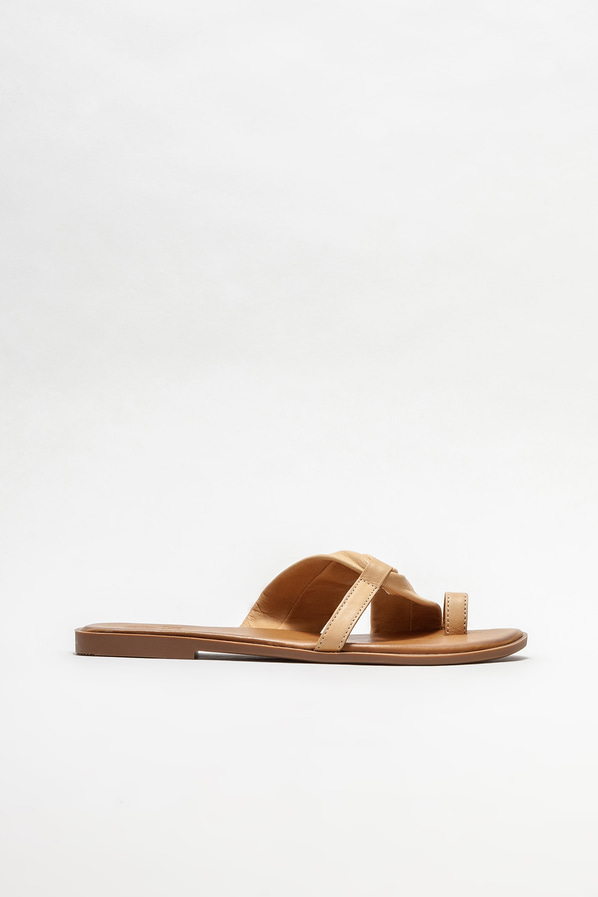 Naturel deri kadın terlik - Elle Shoes