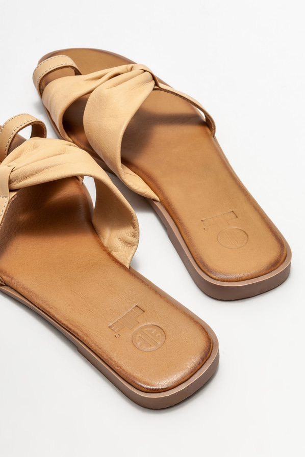 Naturel deri kadın terlik - Elle Shoes
