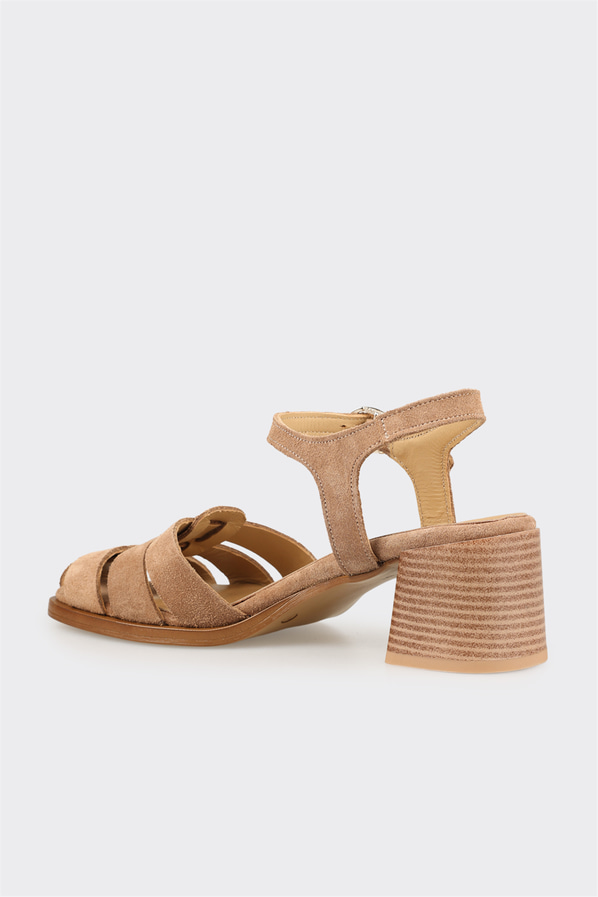 Naturel deri kadın topuklu sandalet - Elle Shoes