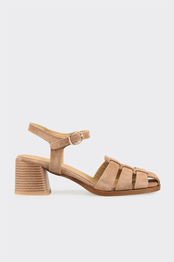 Naturel deri kadın topuklu sandalet - Elle Shoes