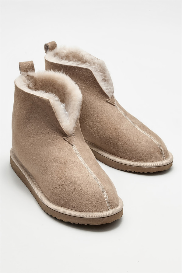 Naturel deri kadın slippers - Elle Shoes