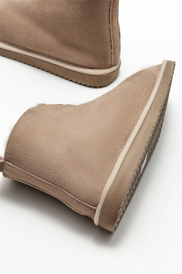 Naturel deri kadın slippers - Elle Shoes