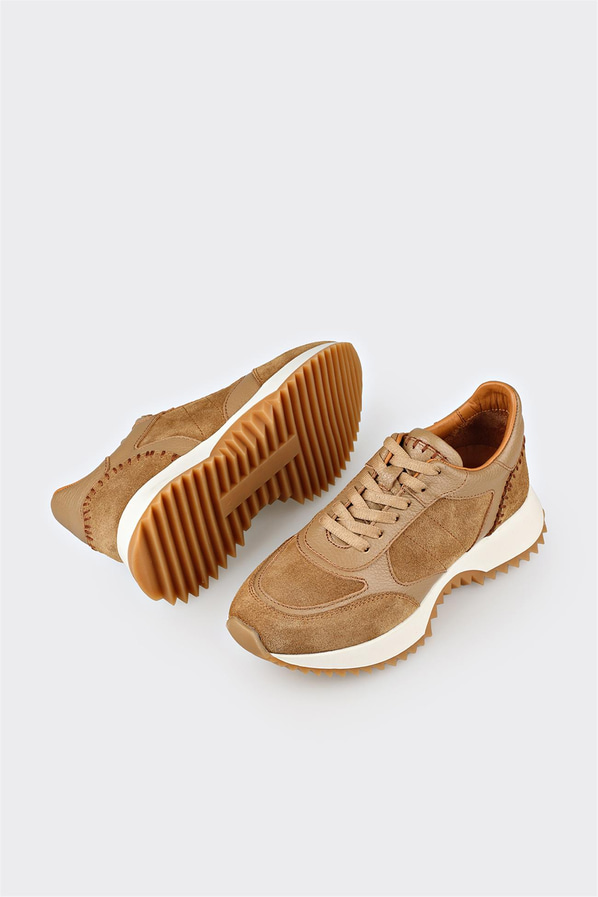 Naturel deri kadın sneaker, ofis stili için - Elle Shoes