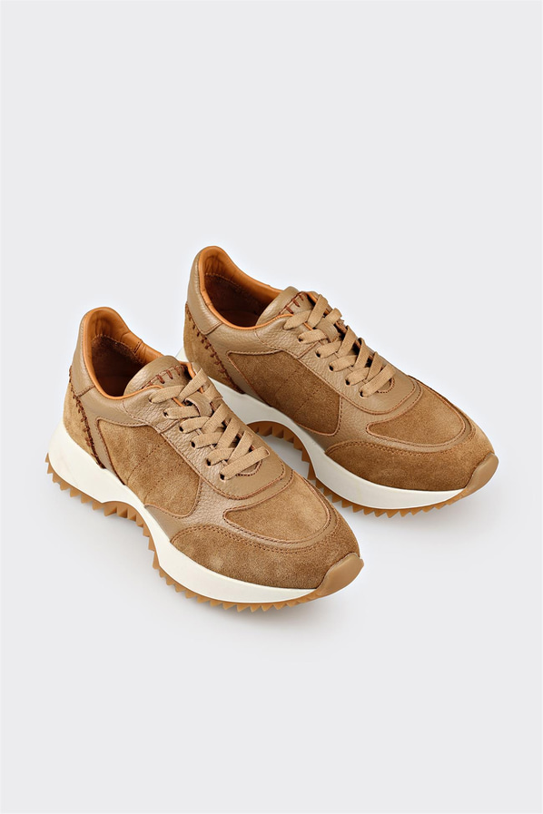 Naturel deri kadın sneaker, ofis stili için - Elle Shoes