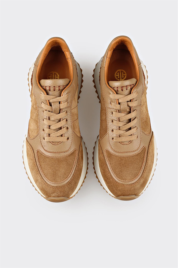 Naturel deri kadın sneaker, ofis stili için - Elle Shoes