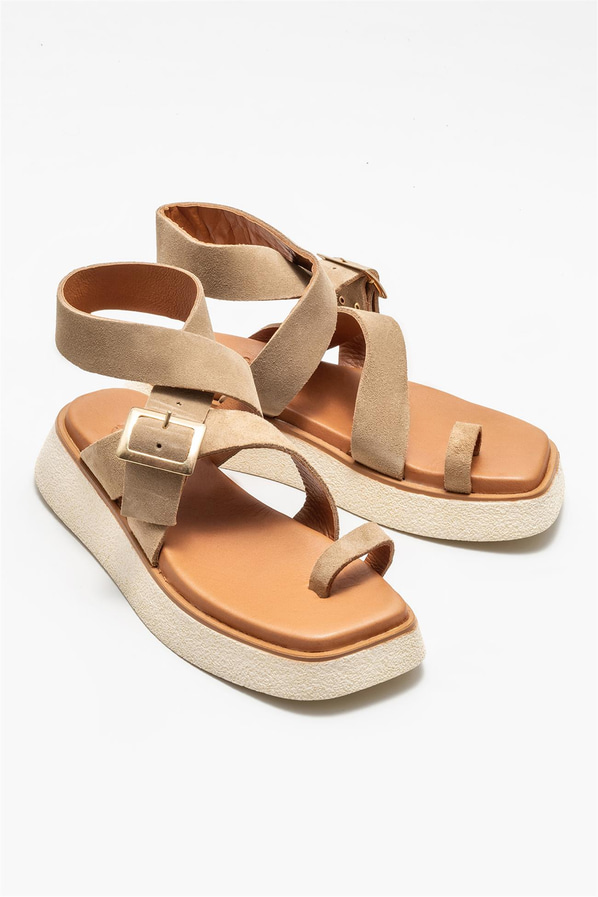 Naturel deri kadın sandalet - Elle Shoes