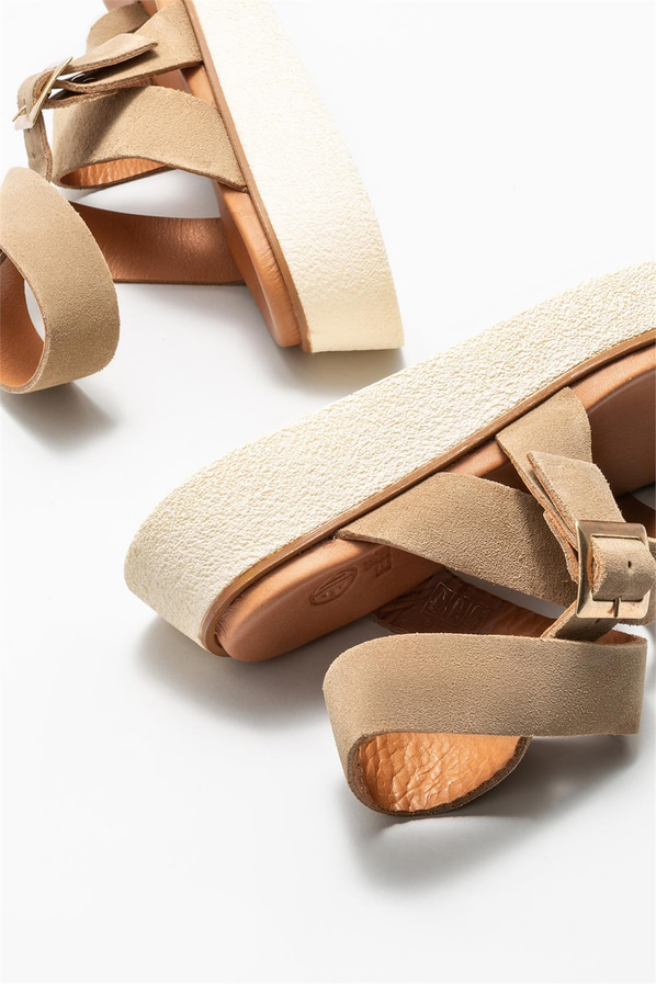 Naturel deri kadın sandalet - Elle Shoes