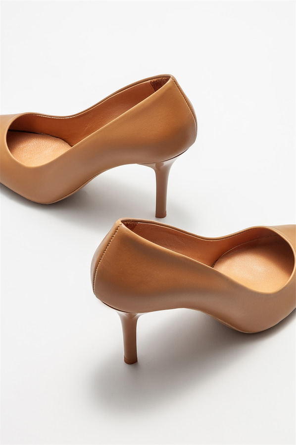 Naturel deri kadın stiletto - Elle Shoes