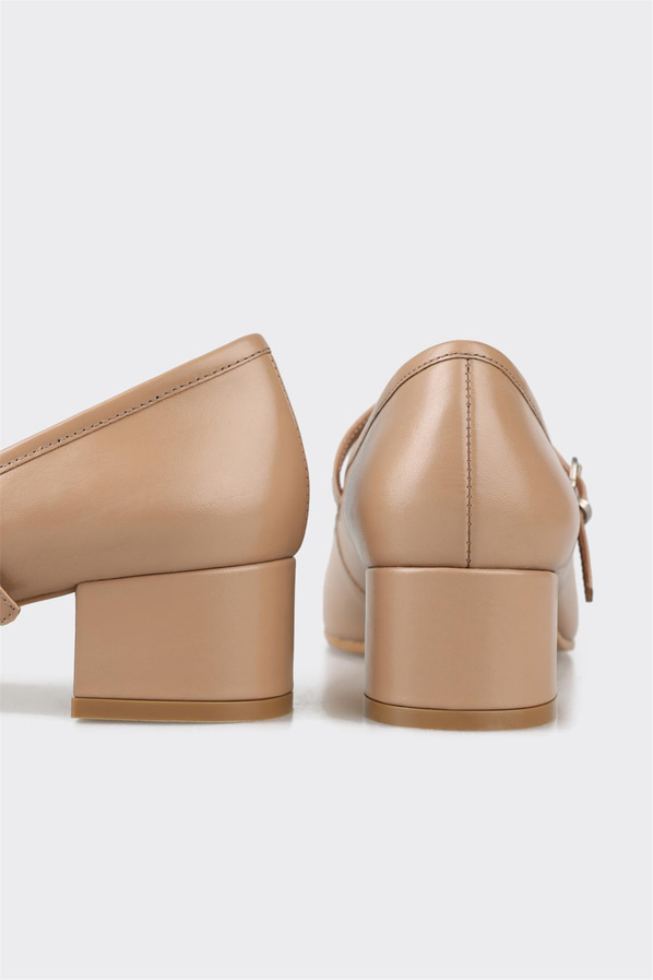 Naturel deri topuklu kadın ayakkabı - Elle Shoes