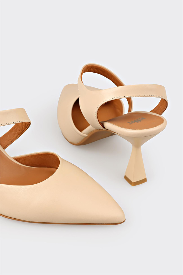 Naturel deri ince topuklu kadın ayakkabı, ofis stili için - Elle Shoes