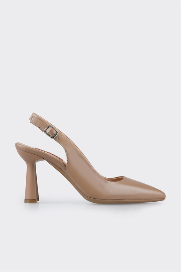 Naturel deri sivri burunlu ince topuklu kadın ayakkabı, klasik stil için - Elle Shoes