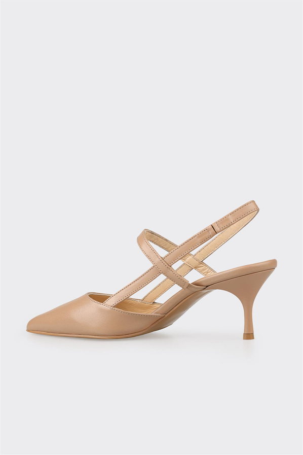 Naturel deri topuklu kadın ayakkabı, rahat kullanım için - Elle Shoes