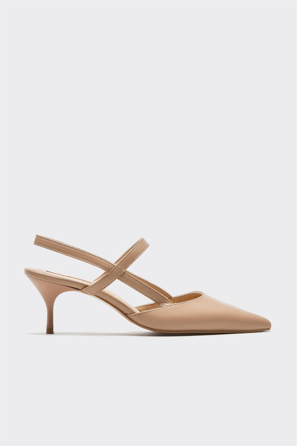 Naturel bej deri ince topuklu kadın ayakkabı, ofis stili için - Elle Shoes