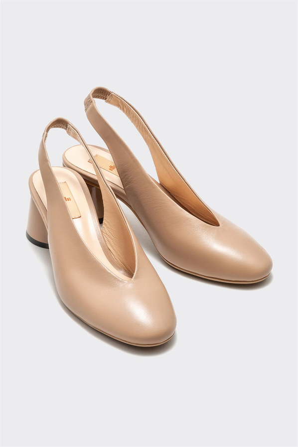 Naturel deri topuklu kadın ayakkabı - Elle Shoes