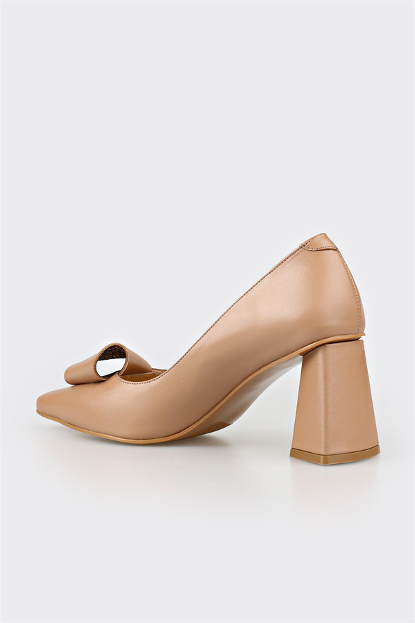 Naturel deri topuklu kadın ayakkabı - Elle Shoes