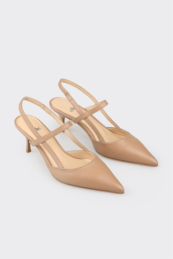 Naturel deri topuklu kadın ayakkabı, rahat kullanım için - Elle Shoes
