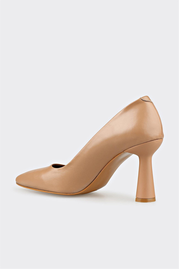 Naturel Deri Kadın Topuklu Ayakkabı
