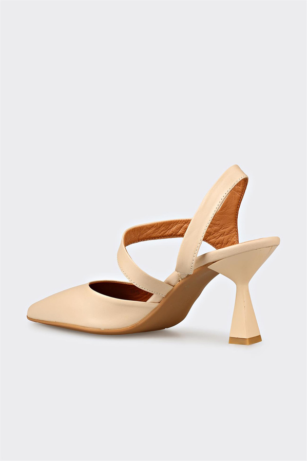 Naturel deri ince topuklu kadın ayakkabı, ofis stili için - Elle Shoes