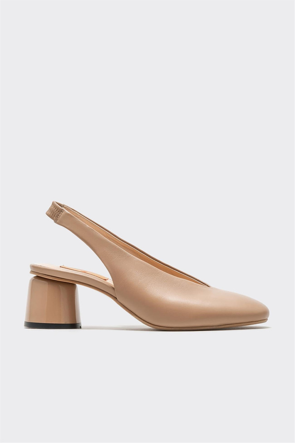 Naturel deri topuklu kadın ayakkabı - Elle Shoes