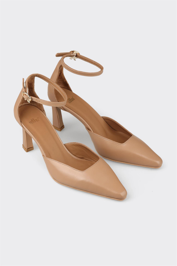 Naturel deri topuklu kadın ayakkabı - Elle Shoes