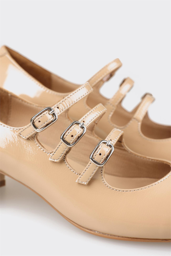 Naturel deri bantlı topuklu kadın ayakkabı, rahat kullanım için - Elle Shoes