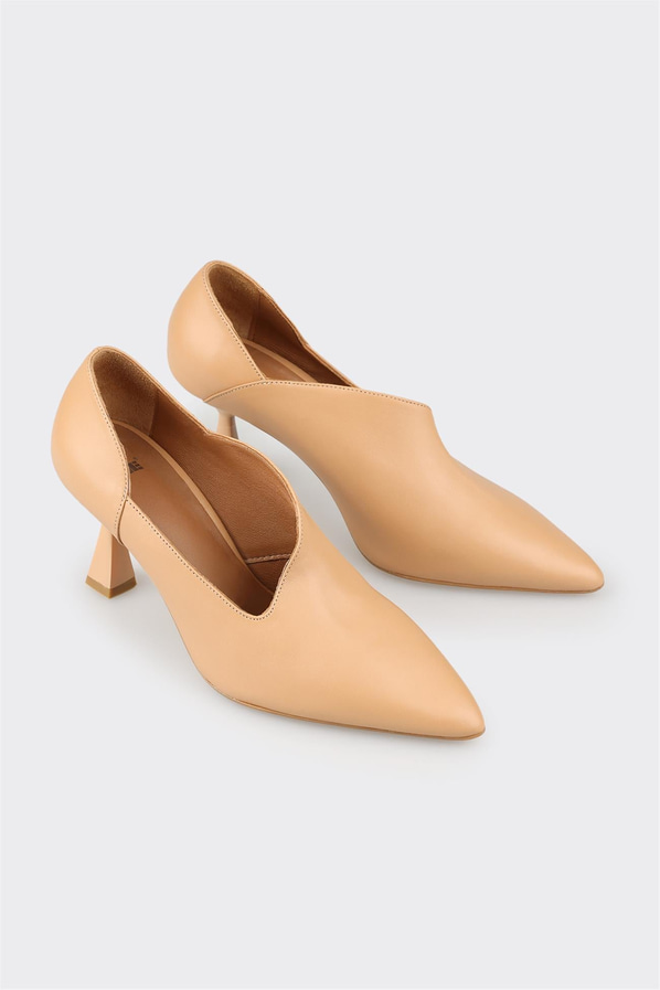 Naturel deri simli topuklu kadın ayakkabı - Elle Shoes