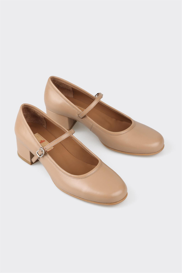 Naturel deri topuklu kadın ayakkabı - Elle Shoes