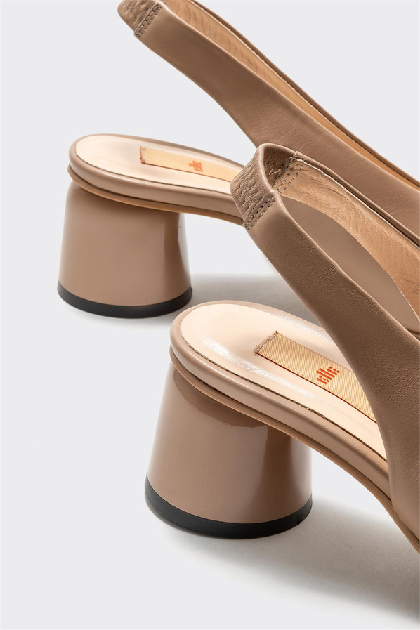 Naturel deri topuklu kadın ayakkabı - Elle Shoes
