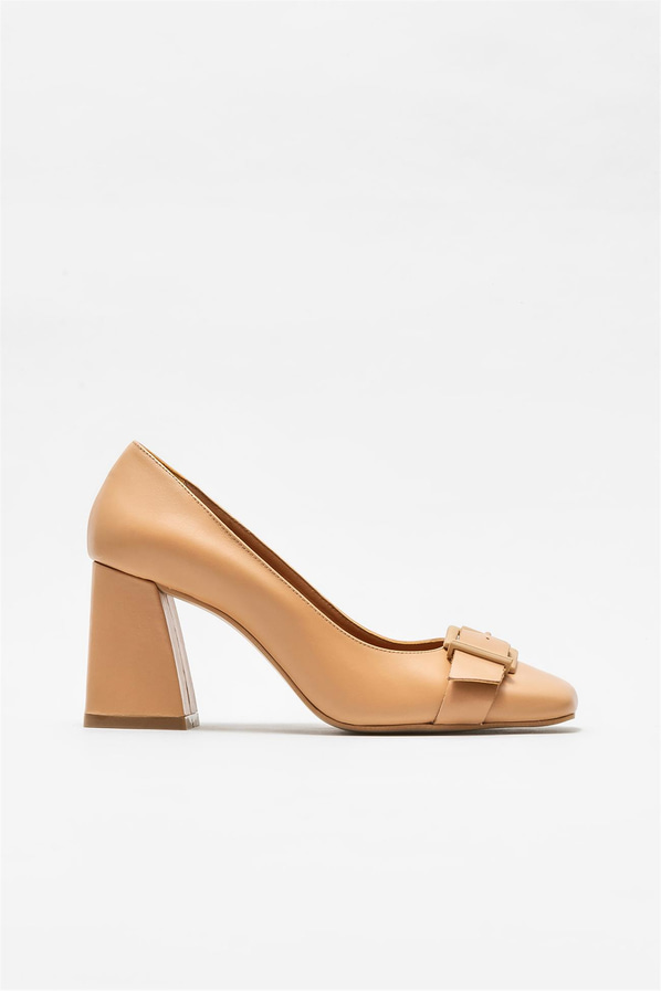 Naturel deri topuklu kadın ayakkabı - Elle Shoes