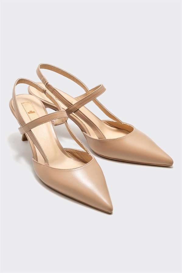 Naturel bej deri ince topuklu kadın ayakkabı, ofis stili için - Elle Shoes