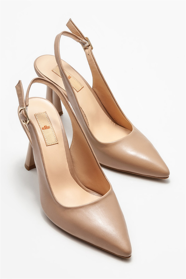 Naturel deri topuklu kadın ayakkabı - Elle Shoes
