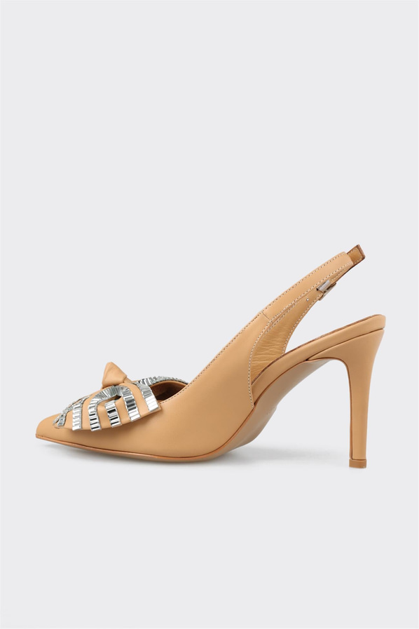 Naturel deri topuklu kadın ayakkabı - Elle Shoes