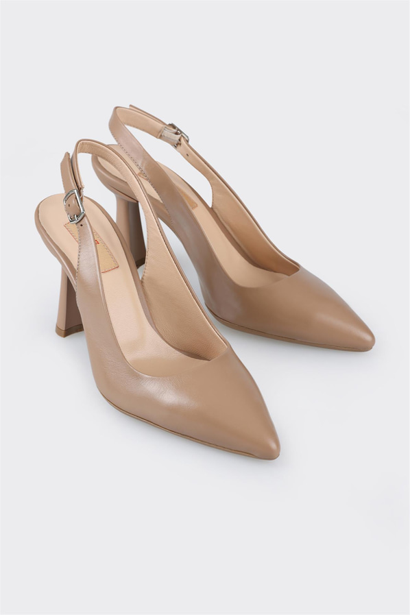 Naturel deri sivri burunlu ince topuklu kadın ayakkabı, klasik stil için - Elle Shoes