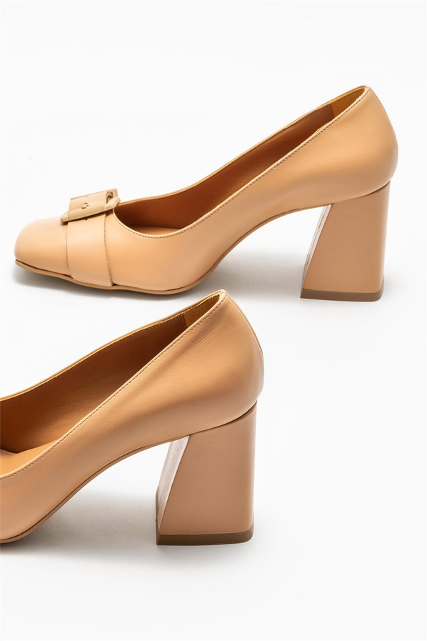 Naturel deri topuklu kadın ayakkabı - Elle Shoes