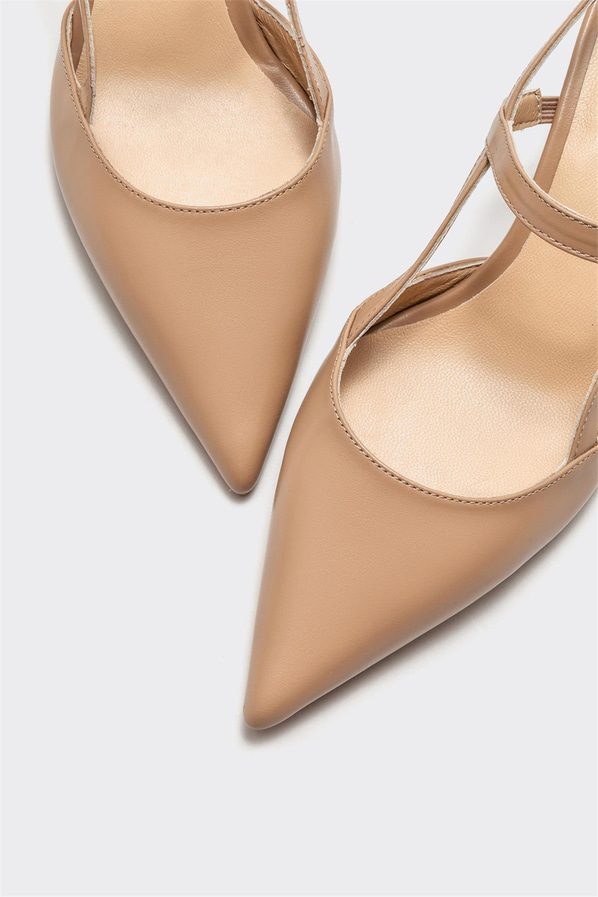 Naturel bej deri ince topuklu kadın ayakkabı, ofis stili için - Elle Shoes