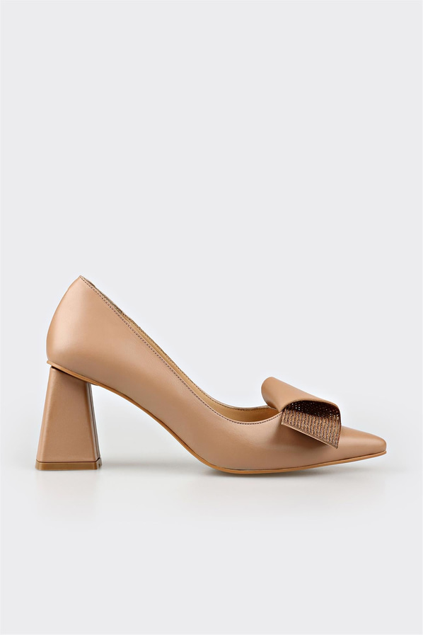 Naturel deri topuklu kadın ayakkabı - Elle Shoes