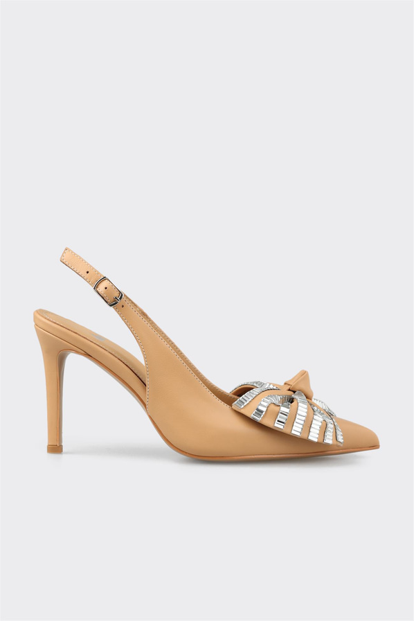 Naturel deri topuklu kadın ayakkabı - Elle Shoes