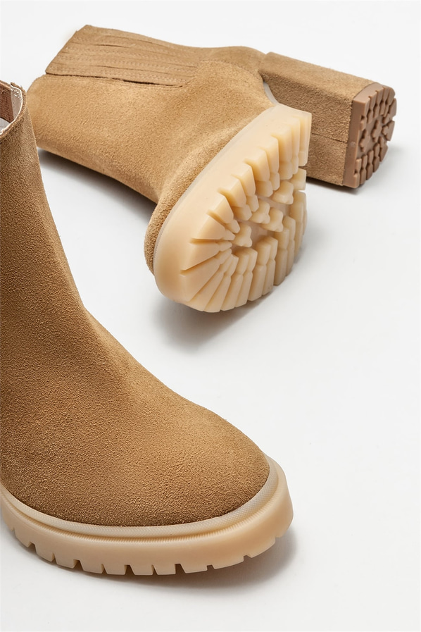 Naturel deri topuklu kadın bot - Elle Shoes