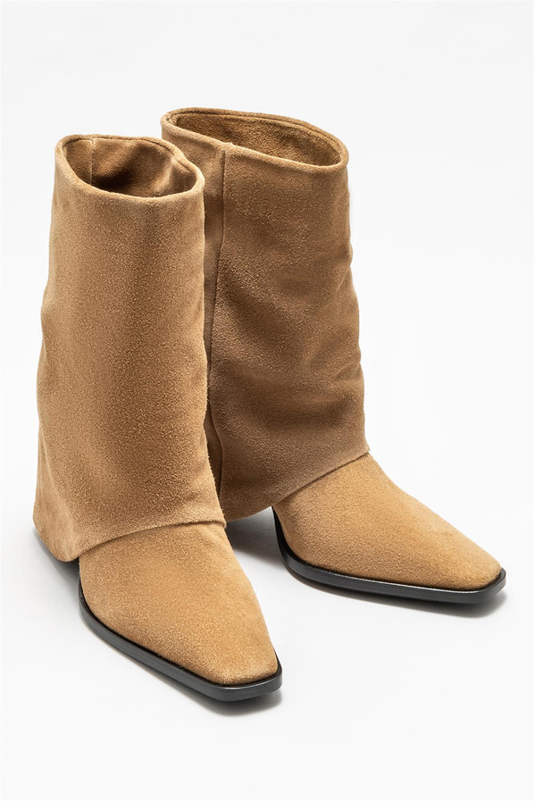 Naturel deri topuklu kadın bot - Elle Shoes
