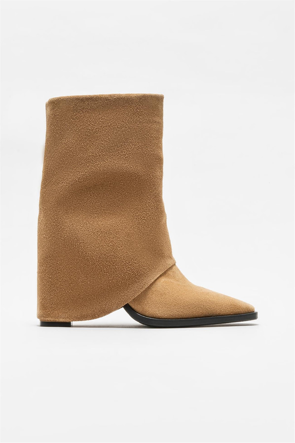 Naturel deri topuklu kadın bot - Elle Shoes