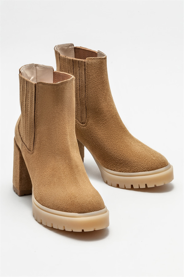 Naturel deri topuklu kadın bot - Elle Shoes