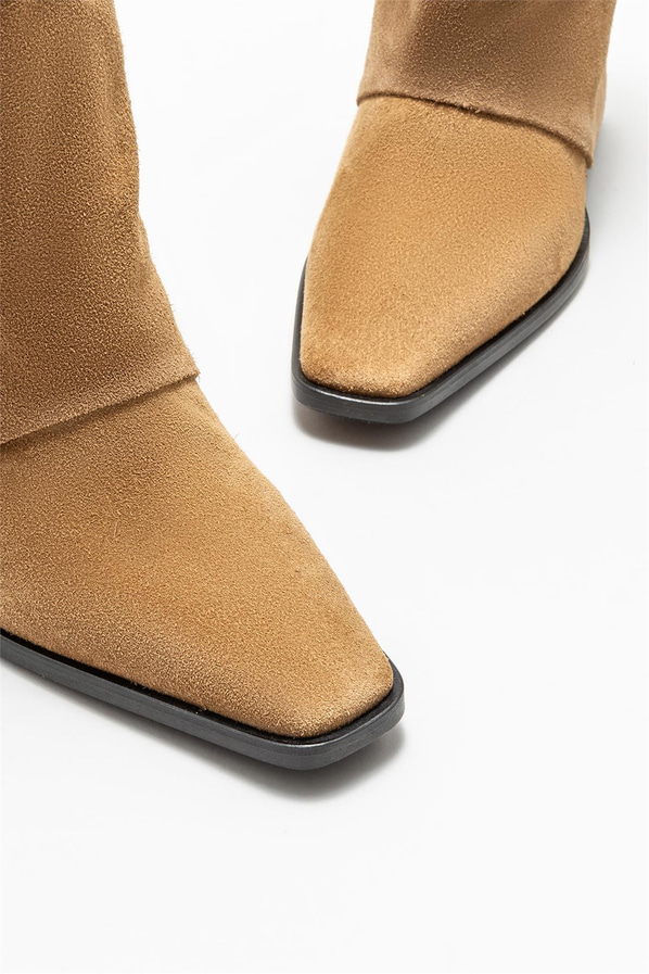 Naturel deri topuklu kadın bot - Elle Shoes