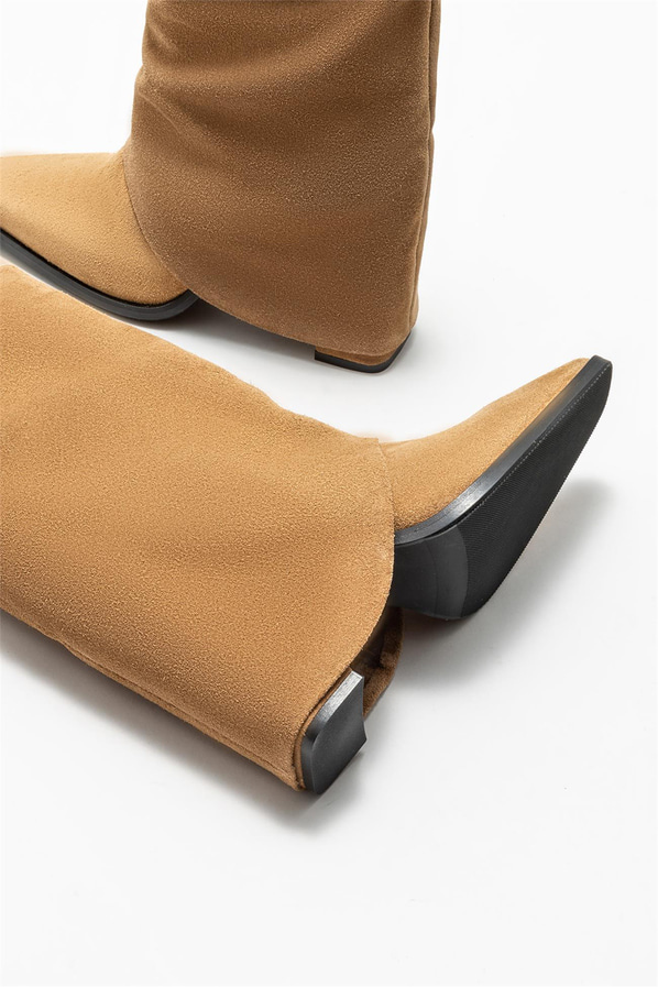 Naturel deri topuklu kadın bot - Elle Shoes