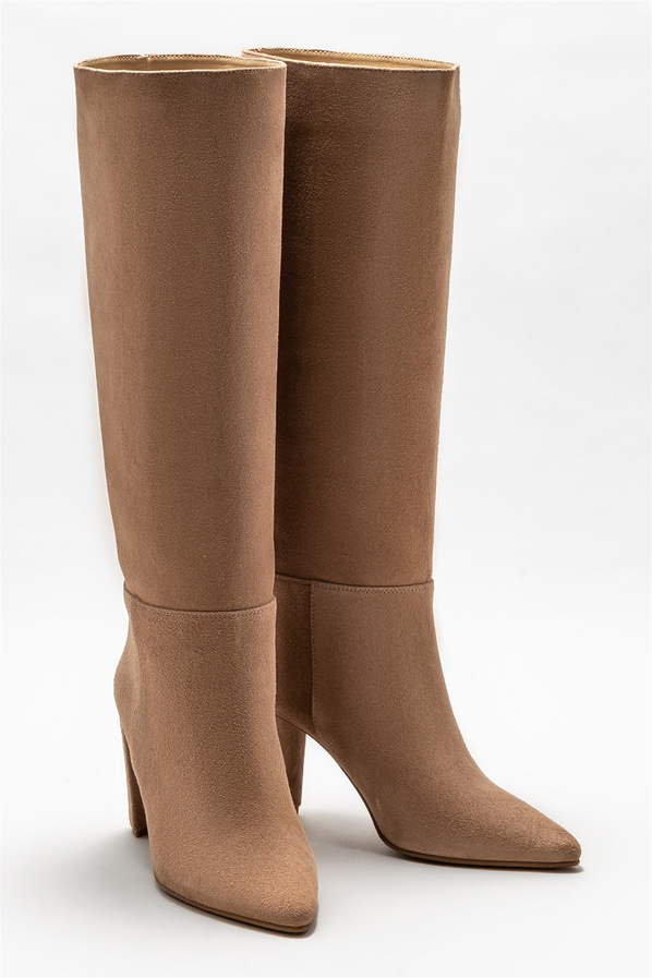Naturel deri topuklu kadın çizme - Elle Shoes