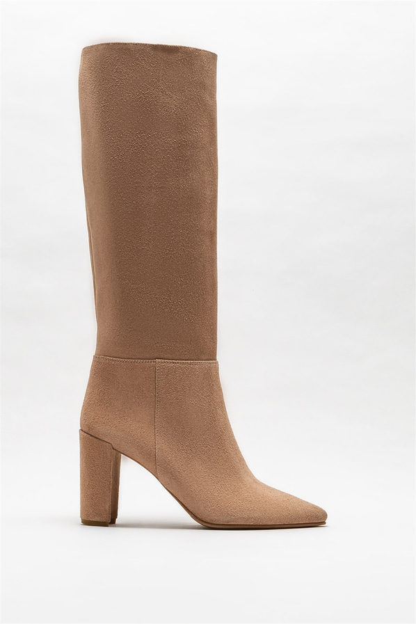 Naturel deri topuklu kadın çizme - Elle Shoes